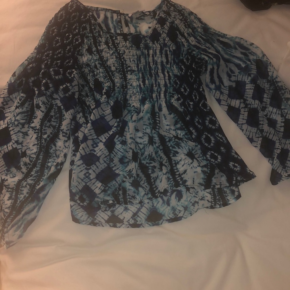 Patrons of peace blue tie dye bell sleeve blouse